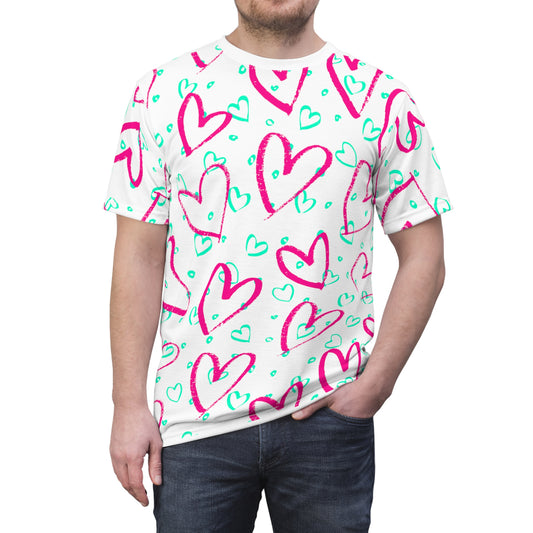 Neon Valentine White Unisex Tee (AOP)