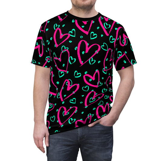 Neon Valentine Black Unisex Tee (AOP)